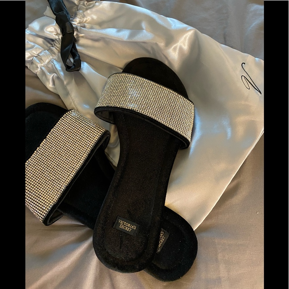 VS black velvet slippers w/ Rhinestones.